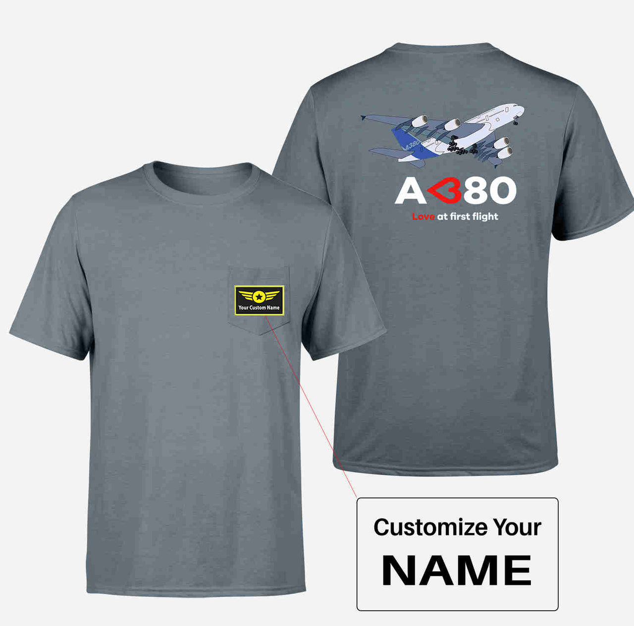 Airbus A380 Love at first flight Designed Pocket T-Shirts