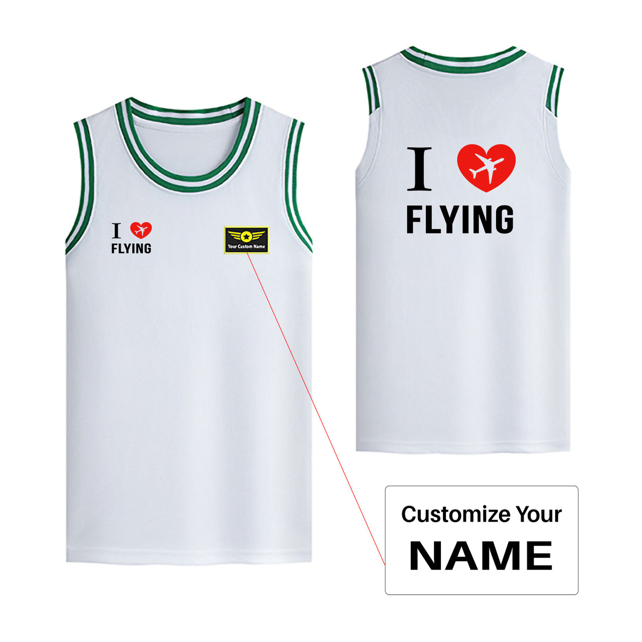 I Love Flying Designed Basketball Style Sports Tank Tops