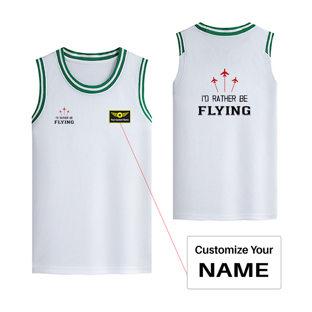 I'D Rather Be Flying Designed Basketball Style Sports Tank Tops