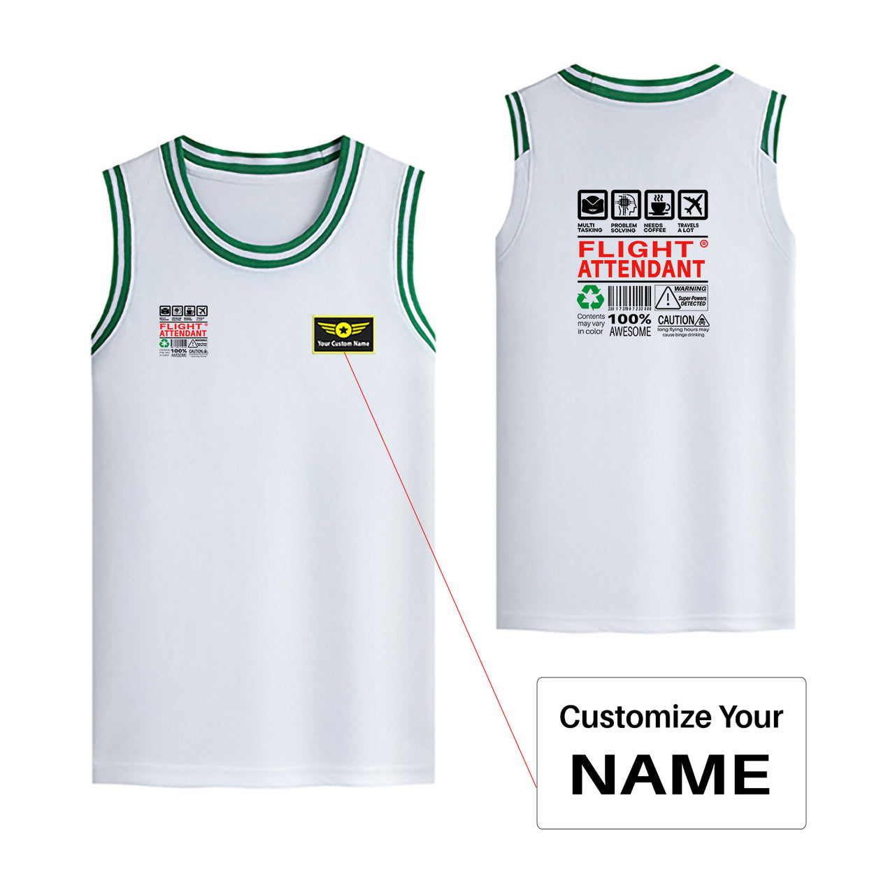 Flight Attendant Label Designed Basketball Style Sports Tank Tops