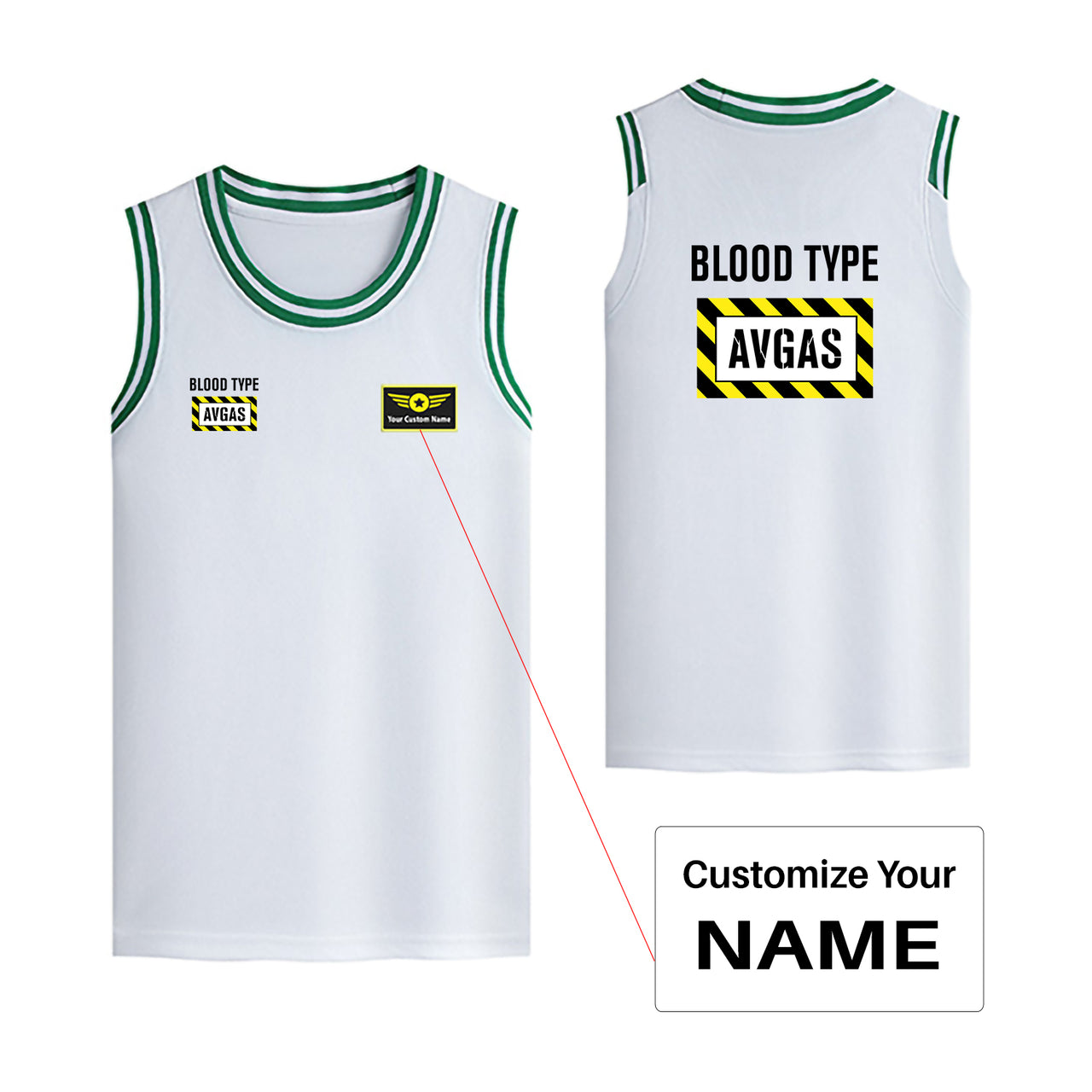 Blood Type AVGAS Designed Basketball Style Sports Tank Tops