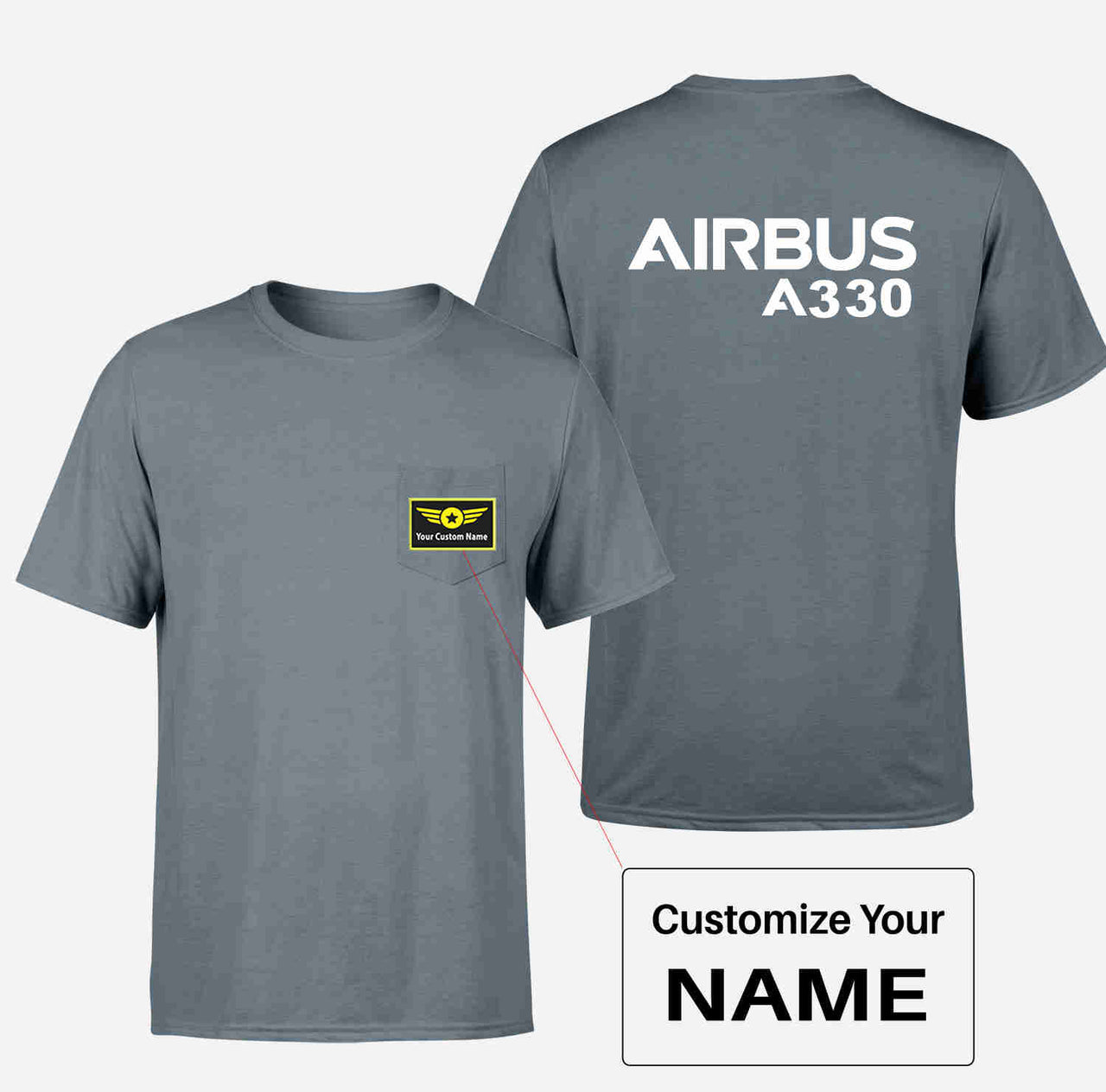 Airbus A330 & Text Designed Pocket T-Shirts