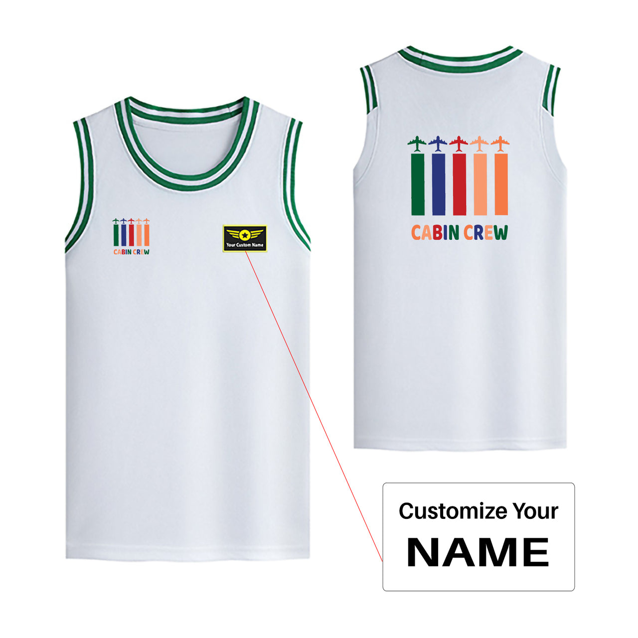 Colourful Cabin Crew Designed Basketball Style Sports Tank Tops