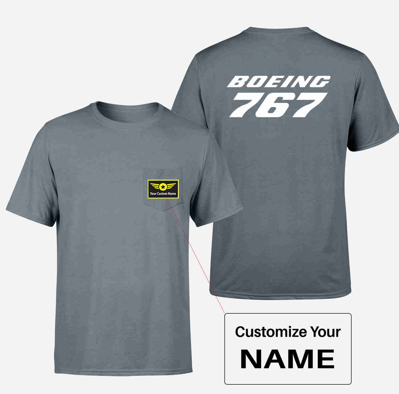 Boeing 767 & Text Designed Pocket T-Shirts