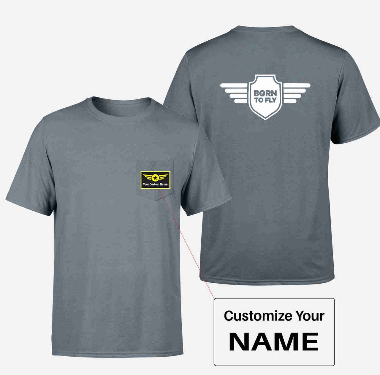 Born To Fly & Badge Designed Pocket T-Shirts