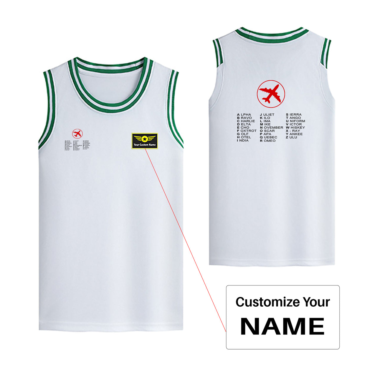 Aviation Alphabet 2 Designed Basketball Style Sports Tank Tops