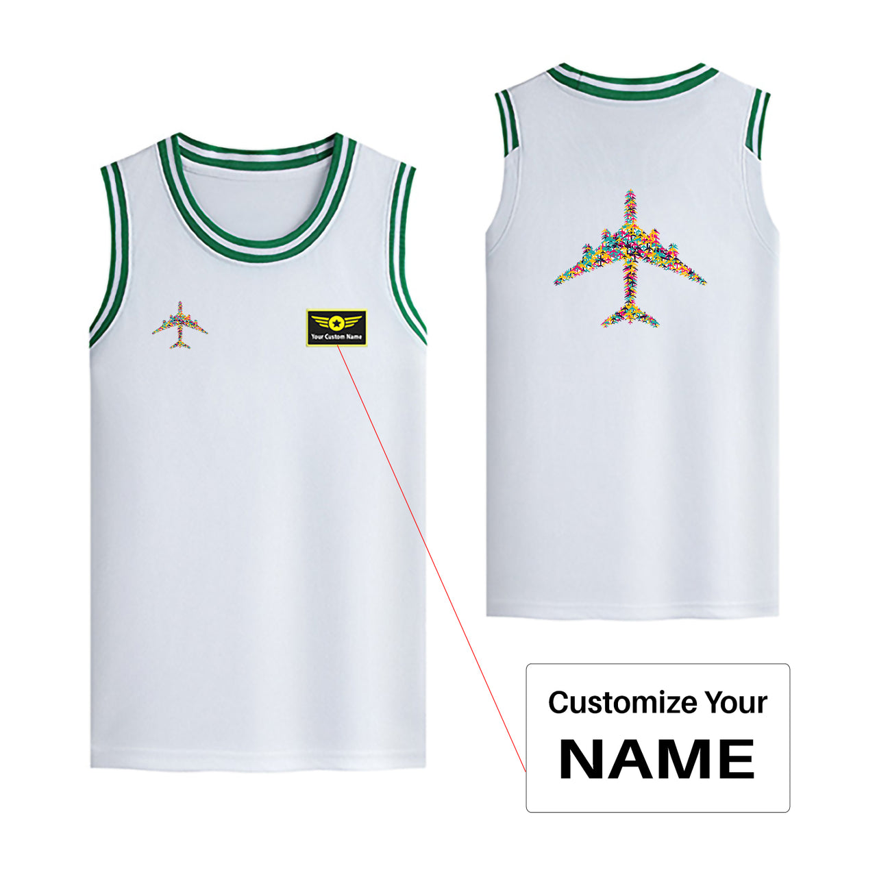 Colourful Airplane Designed Basketball Style Sports Tank Tops