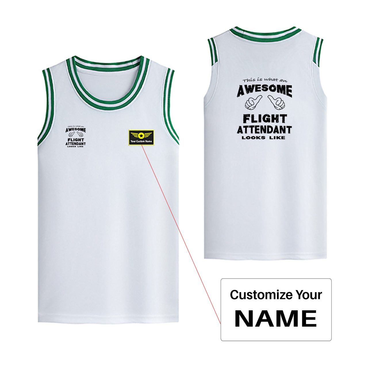 Flight Attendant Designed Basketball Style Sports Tank Tops