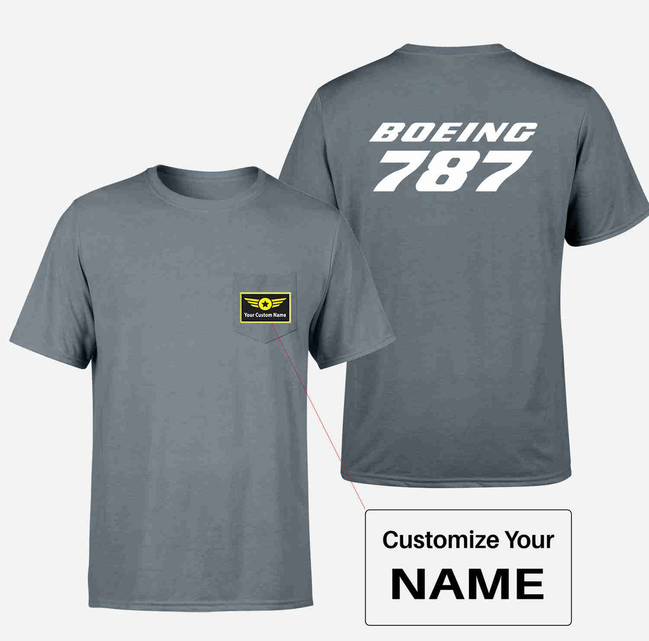 Boeing 787 & Text Designed Pocket T-Shirts