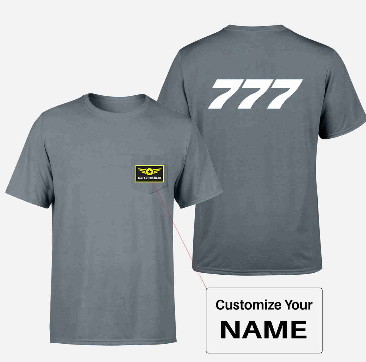 777 Flat Text Designed Pocket T-Shirts