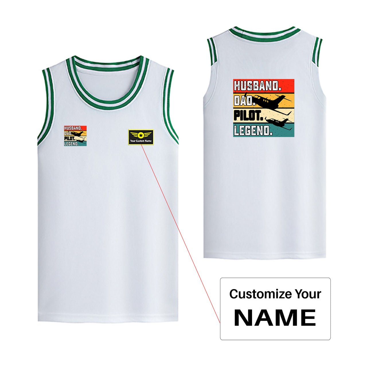 Husband & Dad & Pilot & Legend Designed Basketball Style Sports Tank Tops