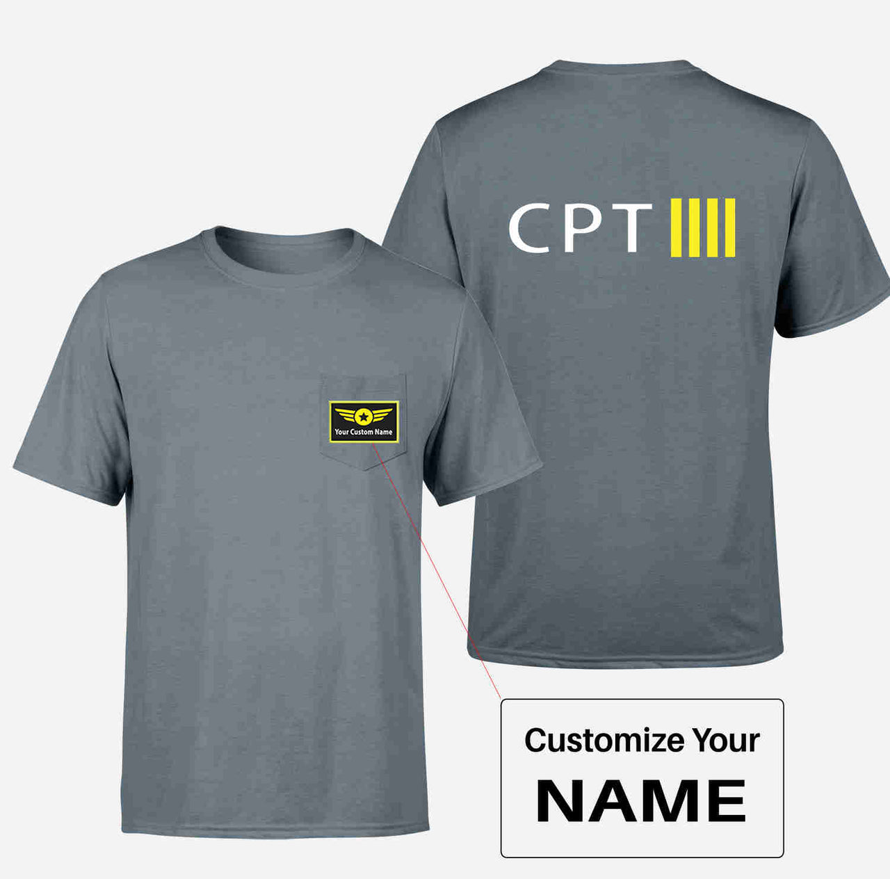 CPT & 4 Lines Designed Pocket T-Shirts