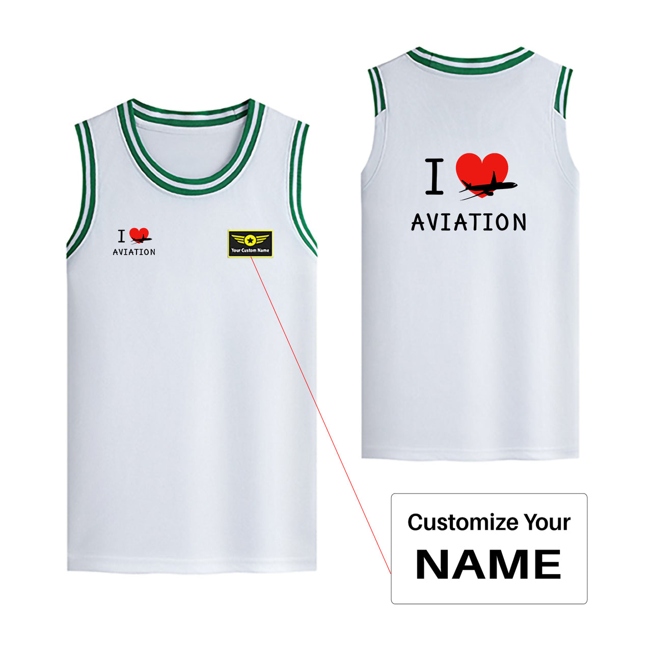 I Love Aviation Designed Basketball Style Sports Tank Tops