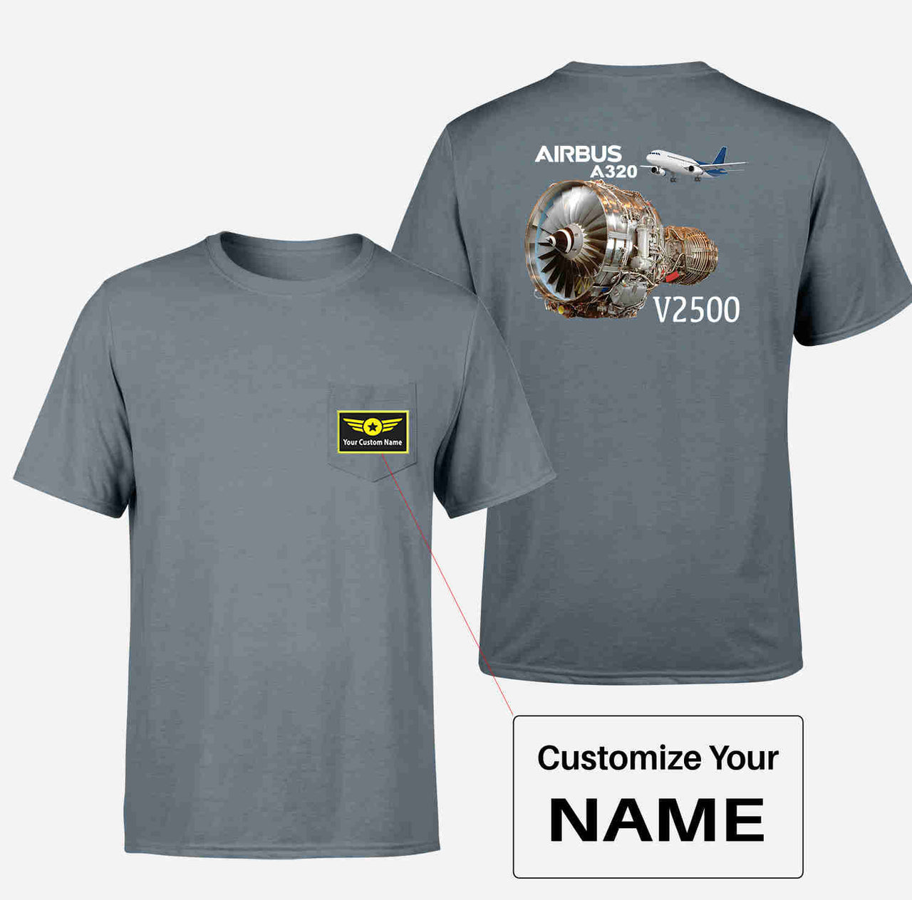 Airbus A320 & V2500 Engine Designed Pocket T-Shirts