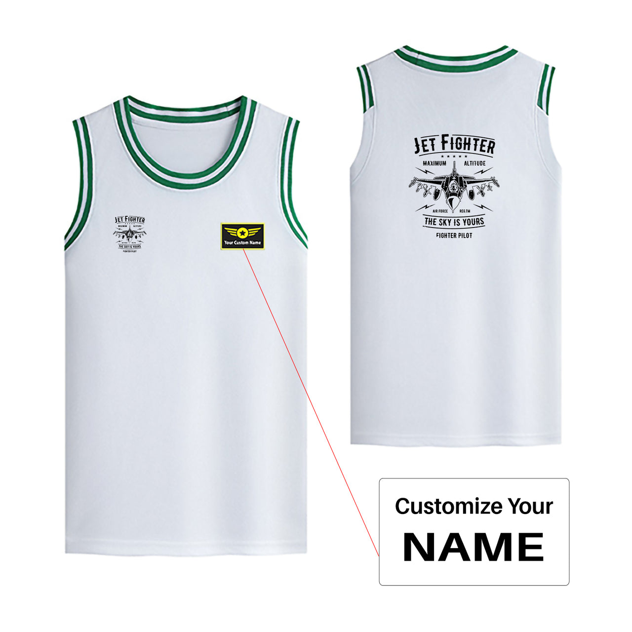 Jet Fighter - The Sky is Yours Designed Basketball Style Sports Tank Tops