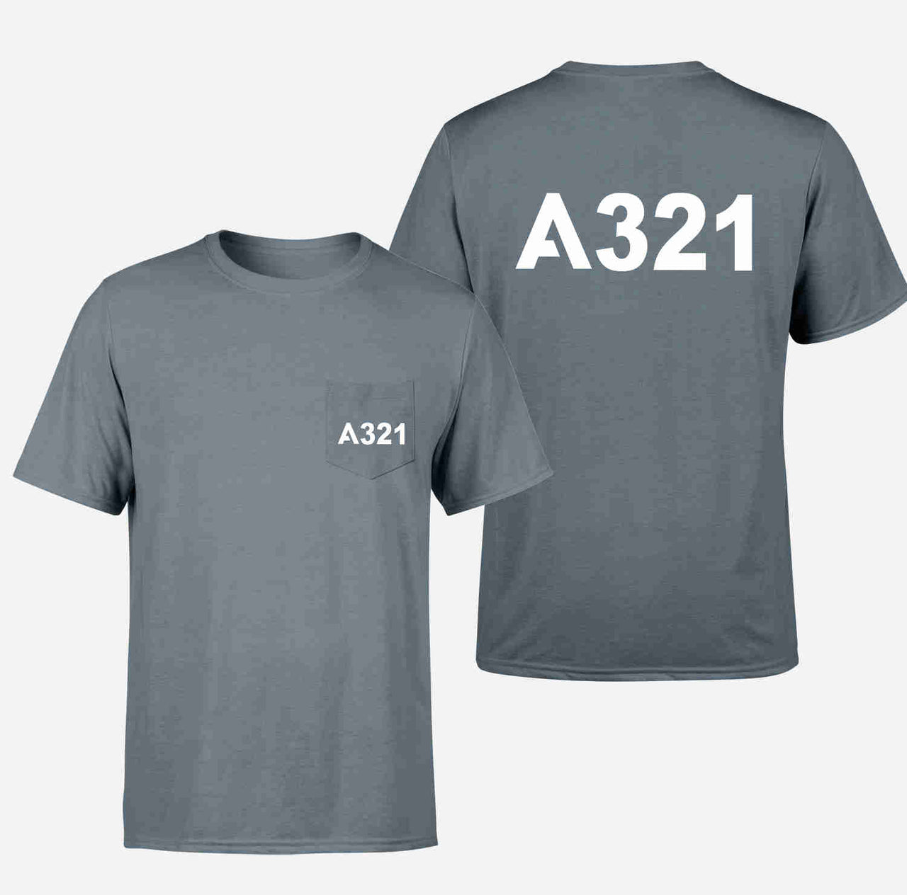 A321 Flat Text Designed Pocket T-Shirts