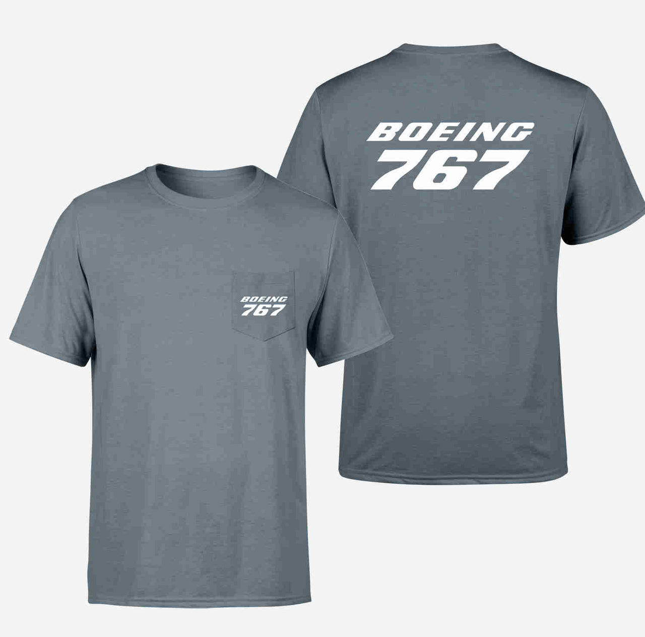 Boeing 767 & Text Designed Pocket T-Shirts