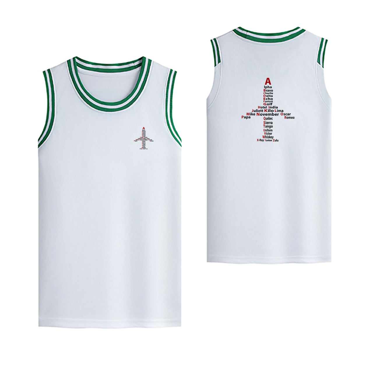 Airplane Shape Aviation Alphabet Designed Basketball Style Sports Tank Tops