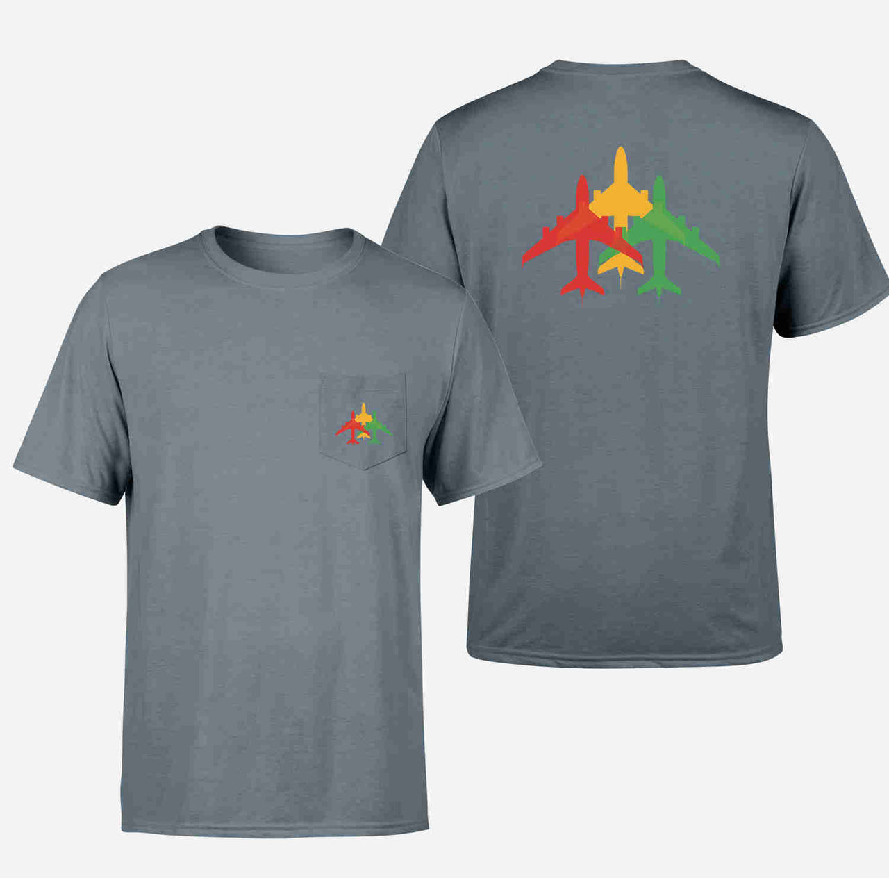 Colourful 3 Airplanes Designed Pocket T-Shirts