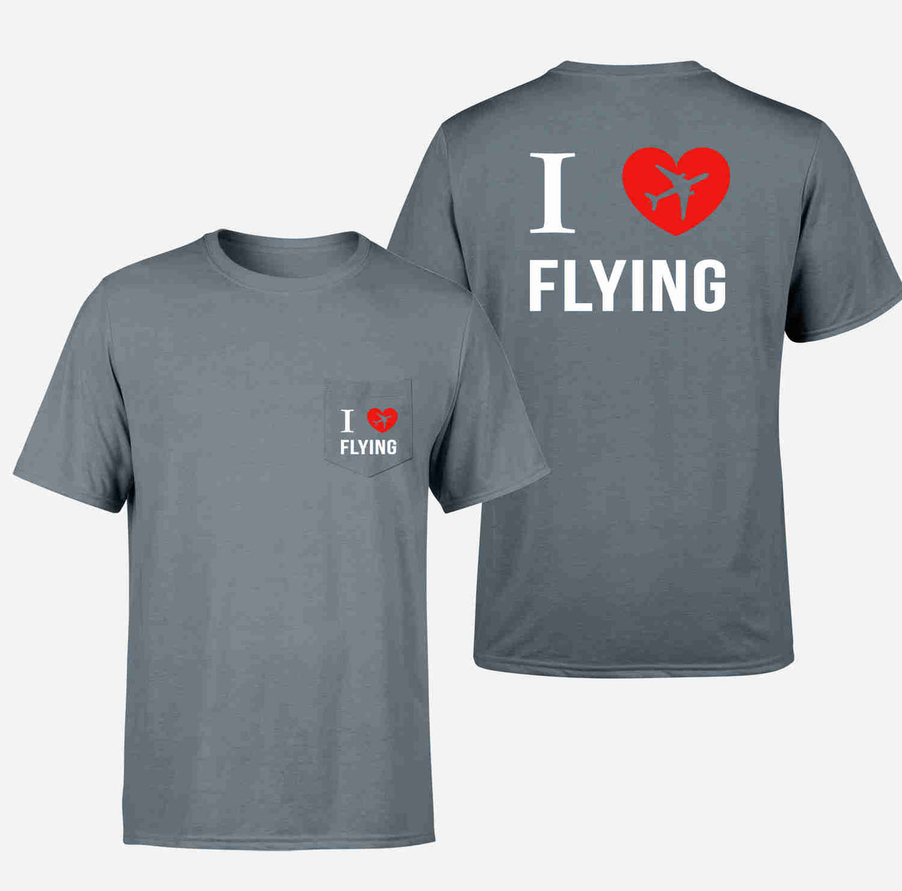 I Love Flying Designed Pocket T-Shirts