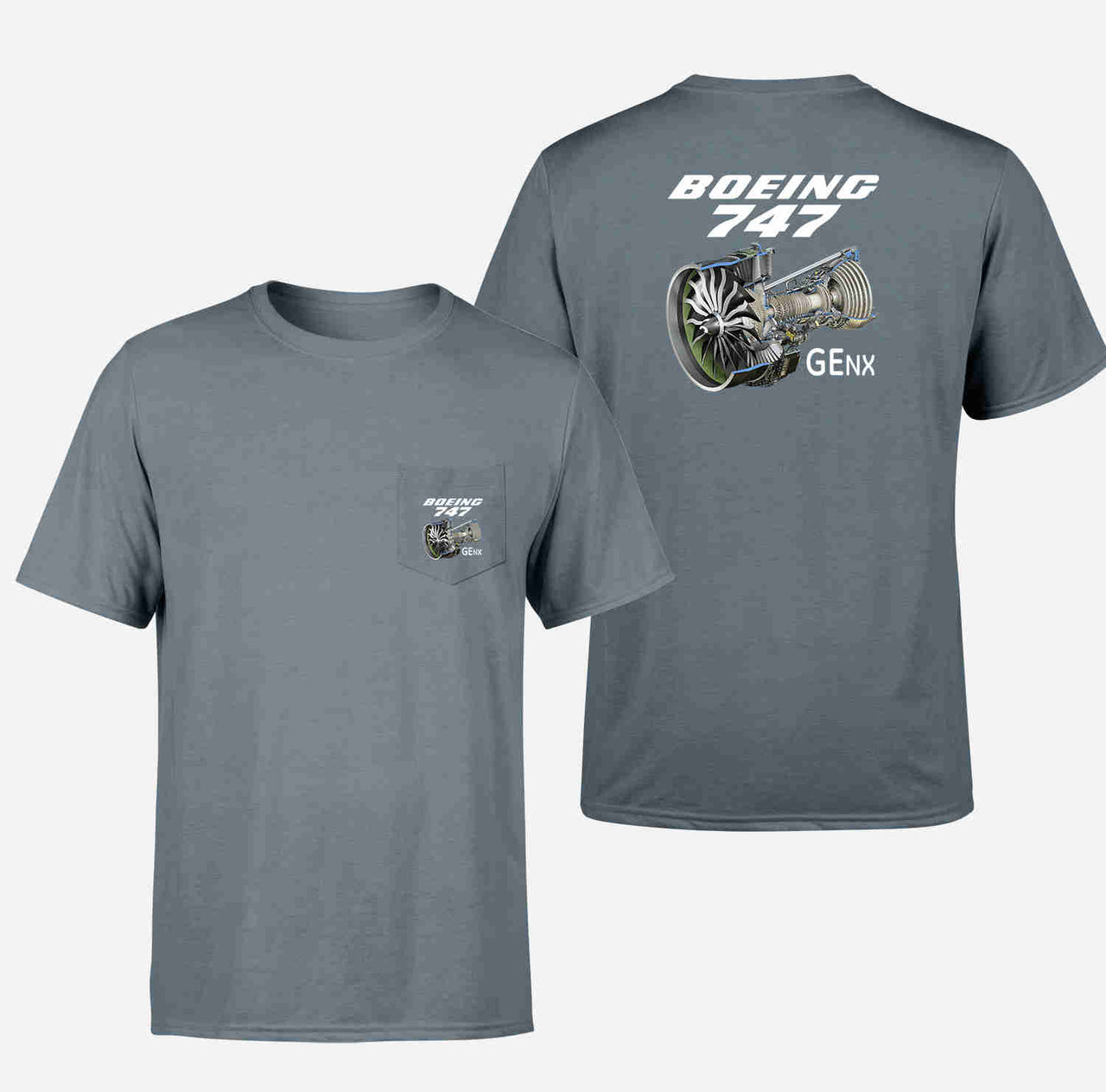 Boeing 747 & GENX Engine Designed Pocket T-Shirts