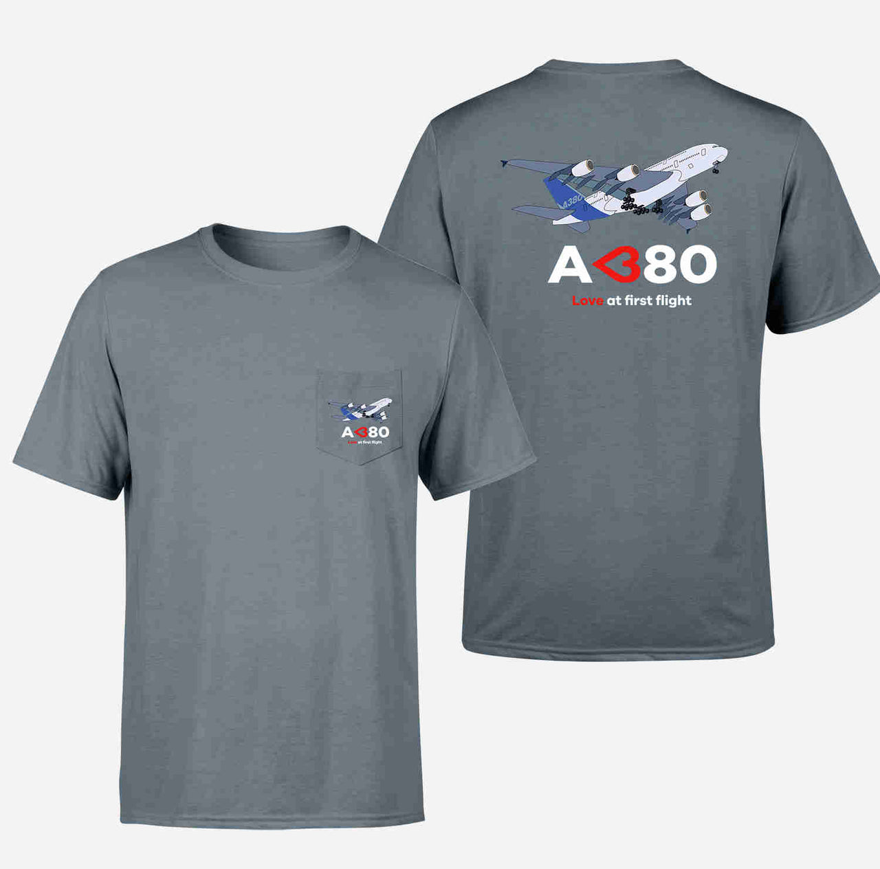 Airbus A380 Love at first flight Designed Pocket T-Shirts