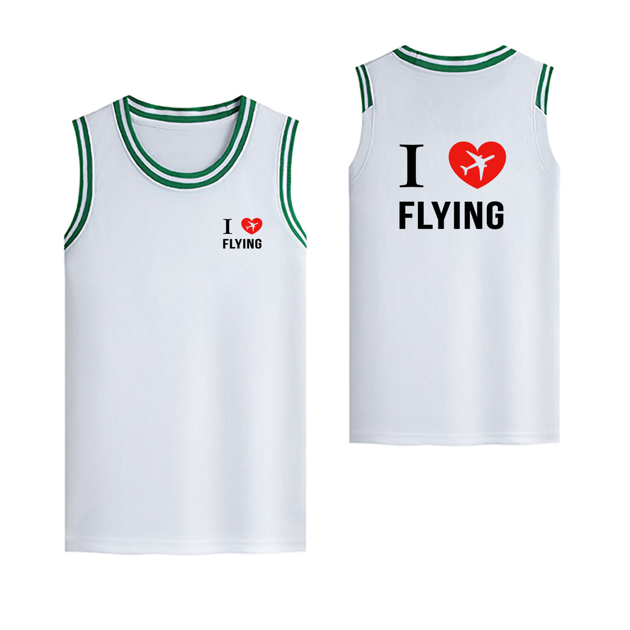 I Love Flying Designed Basketball Style Sports Tank Tops