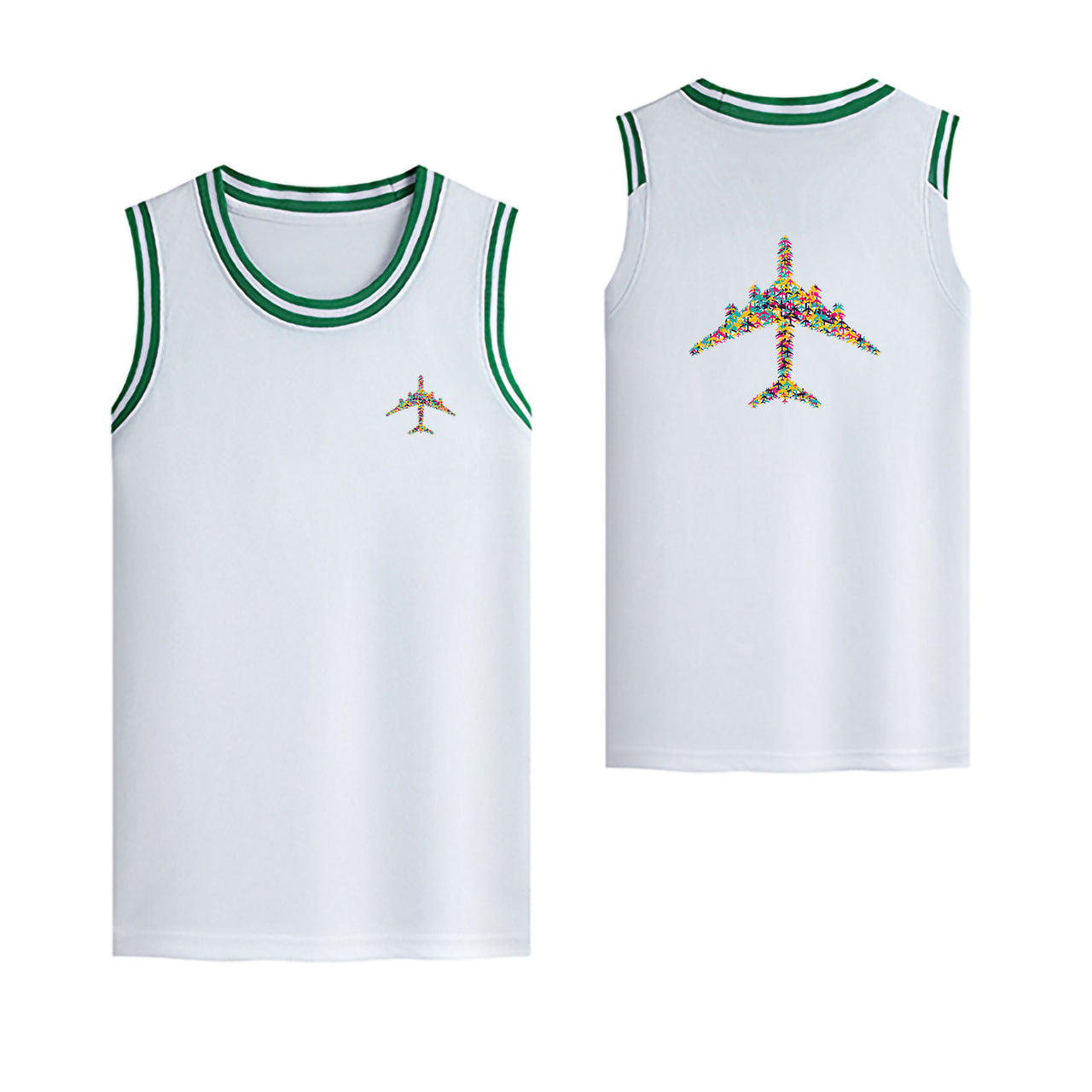 Colourful Airplane Designed Basketball Style Sports Tank Tops