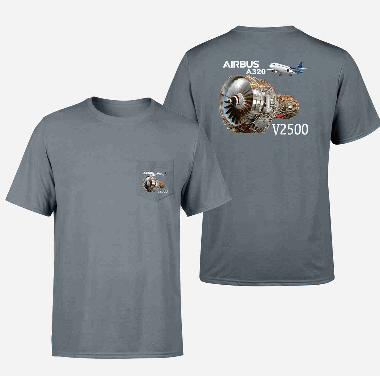 Airbus A320 & V2500 Engine Designed Pocket T-Shirts