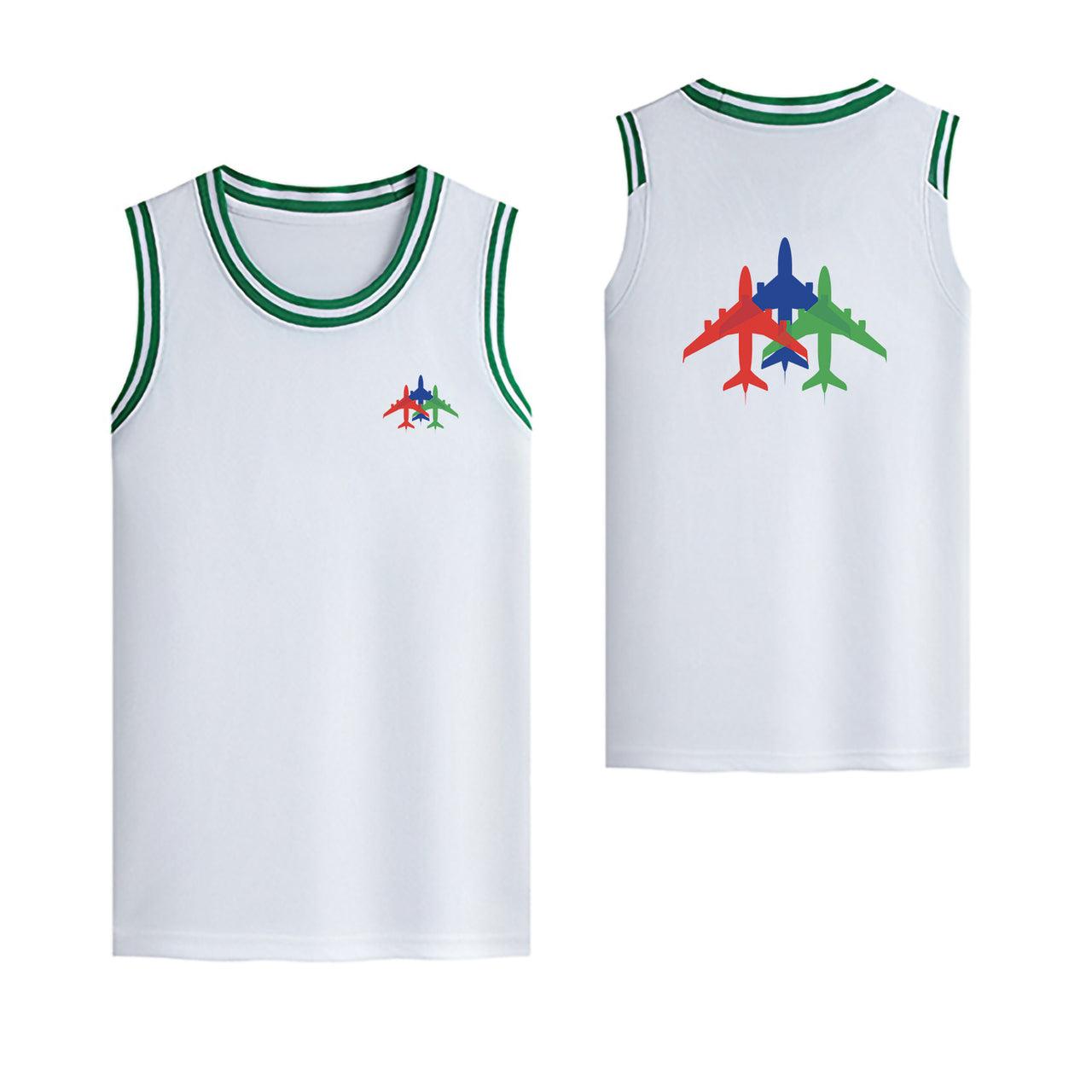 Colourful 3 Airplanes Designed Basketball Style Sports Tank Tops