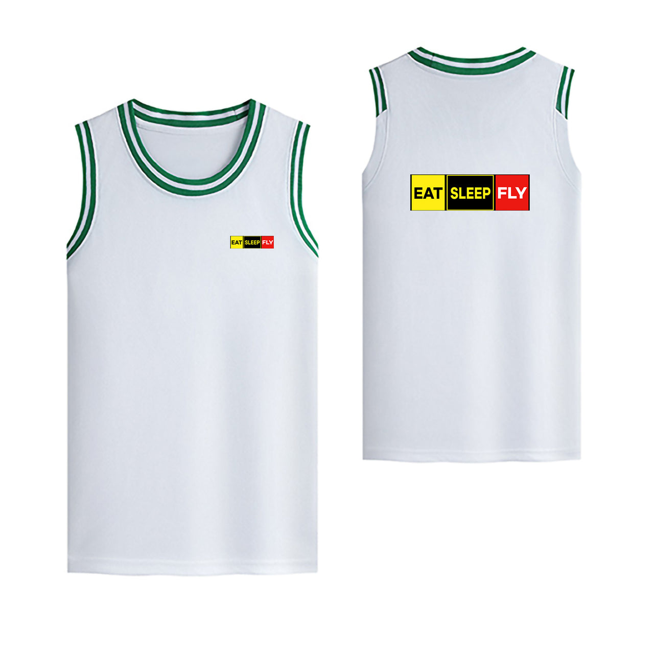 Eat Sleep Fly (Colourful) Designed Basketball Style Sports Tank Tops