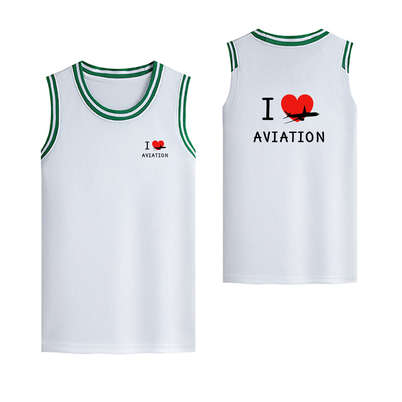 I Love Aviation Designed Basketball Style Sports Tank Tops