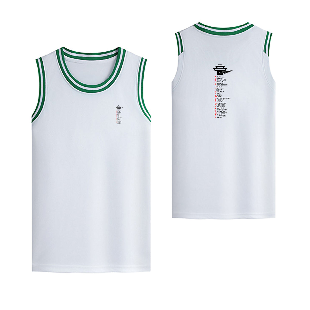 Aviation Alphabet Designed Basketball Style Sports Tank Tops