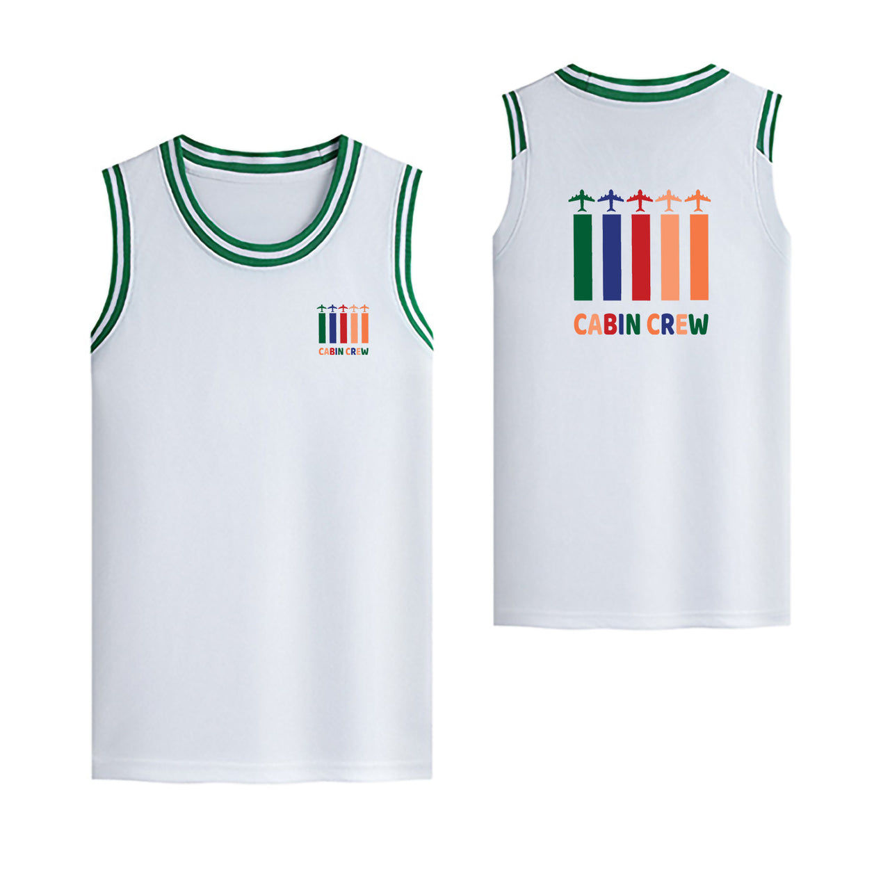 Colourful Cabin Crew Designed Basketball Style Sports Tank Tops