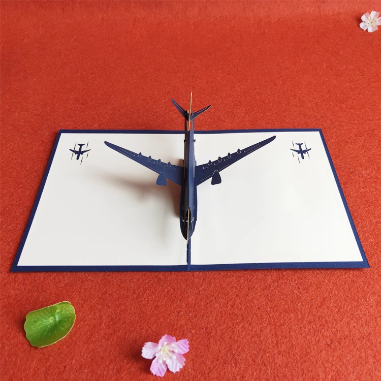 Airplane Blue Paper Cuttings 3D greeting card