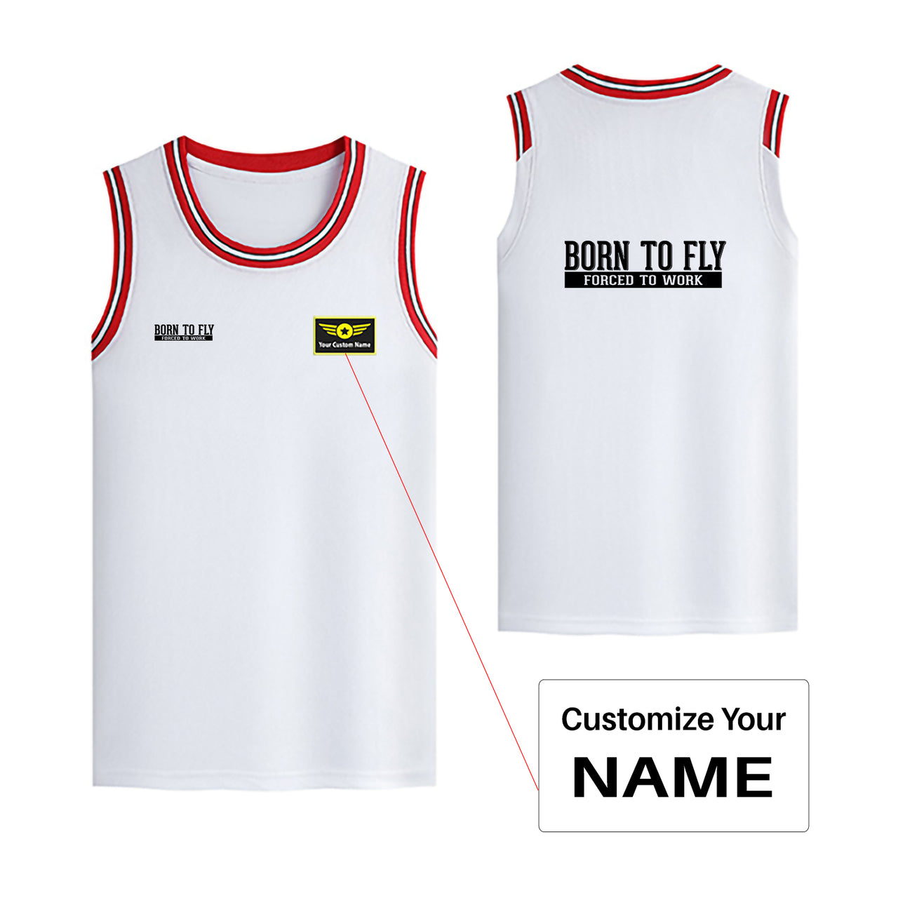 Born To Fly Forced To Work Designed Basketball Style Sports Tank Tops