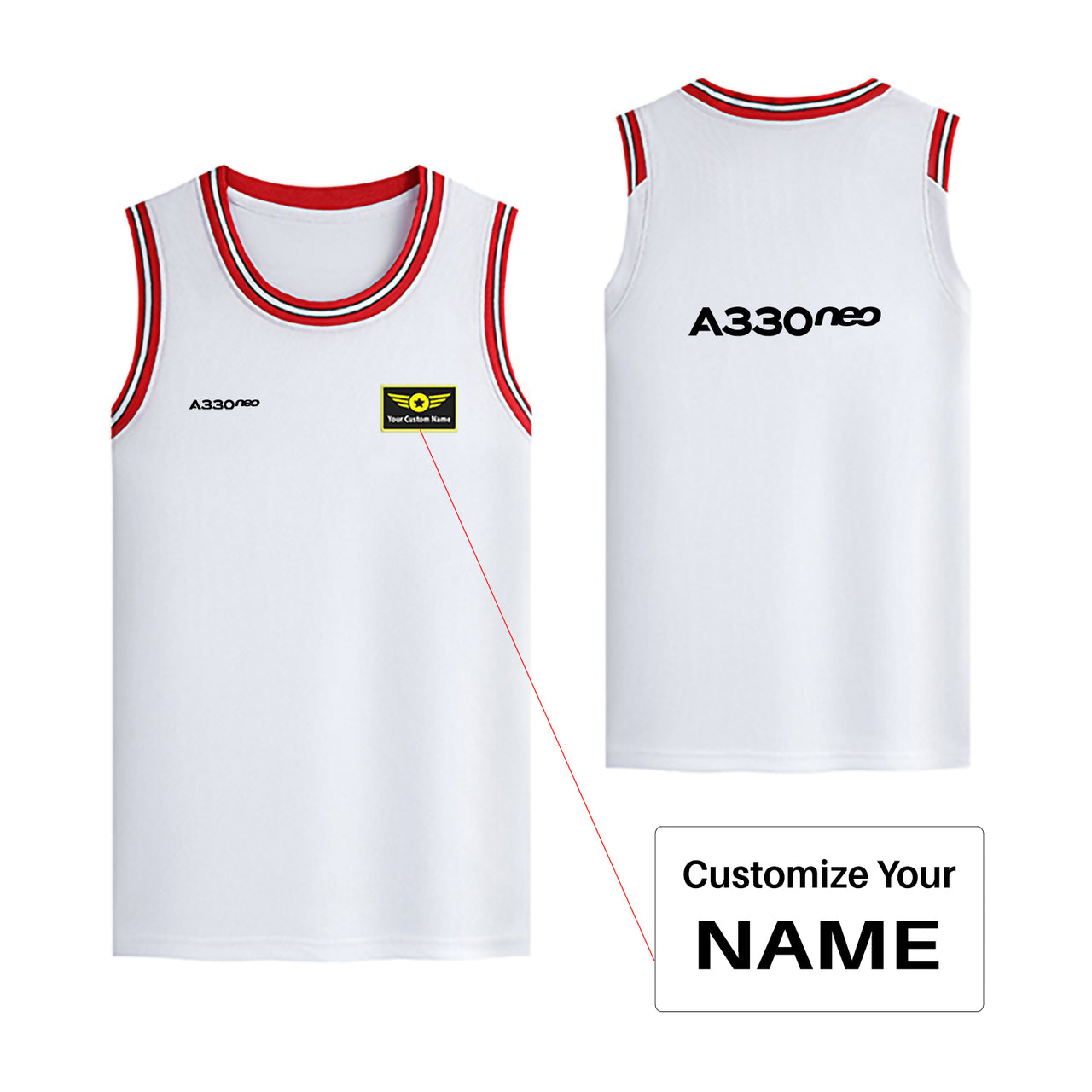 A330neo & Text Designed Basketball Style Sports Tank Tops