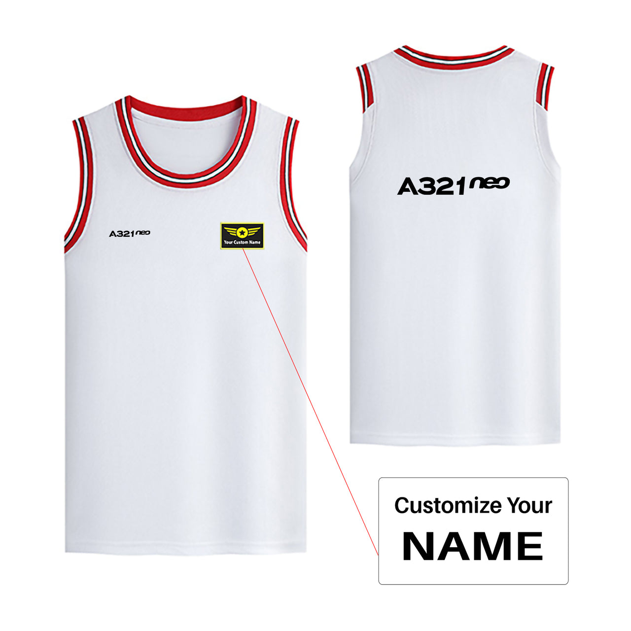 A321neo & Text Designed Basketball Style Sports Tank Tops