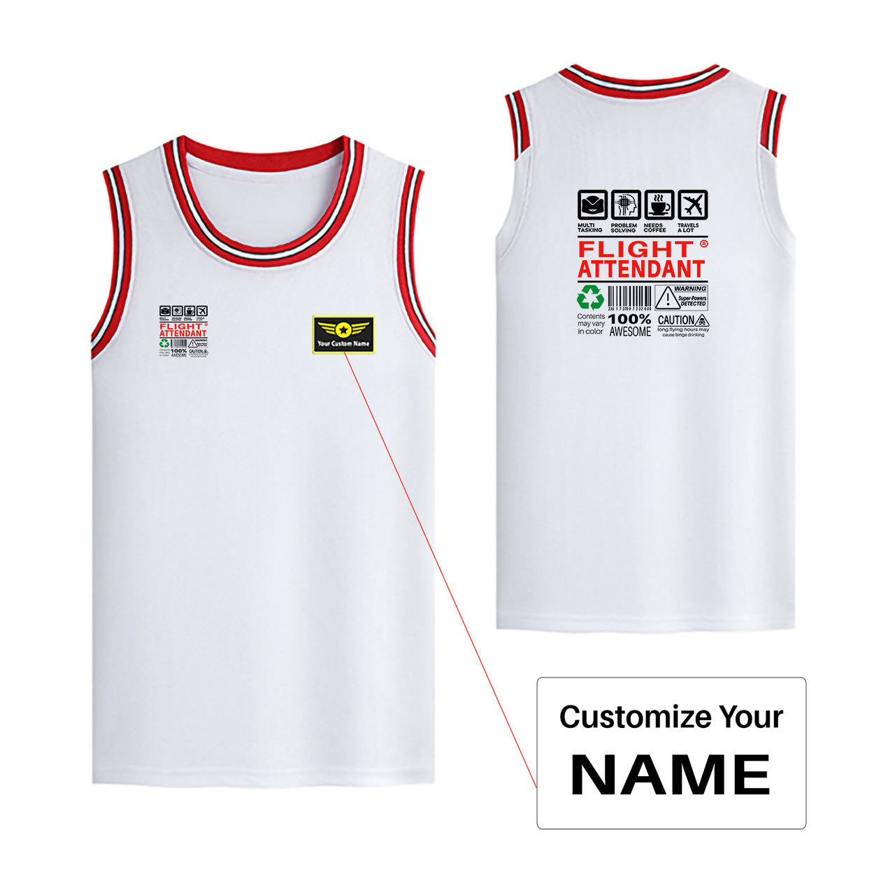 Flight Attendant Label Designed Basketball Style Sports Tank Tops