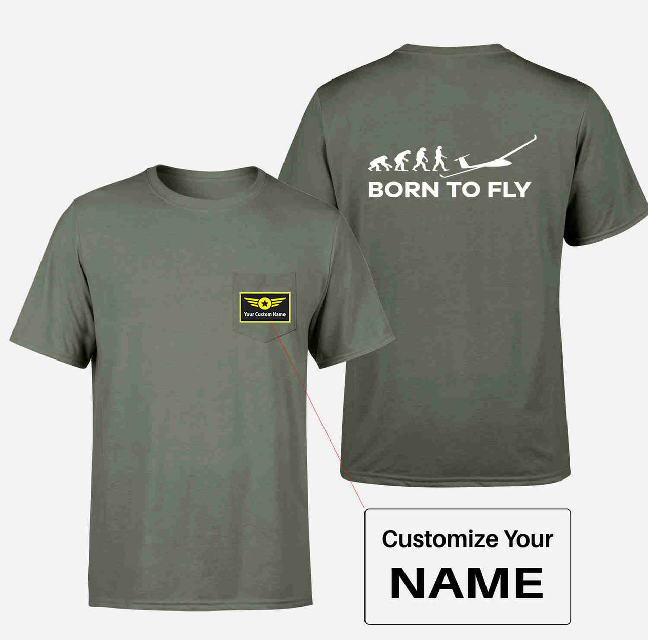 Born To Fly Glider Designed Pocket T-Shirts