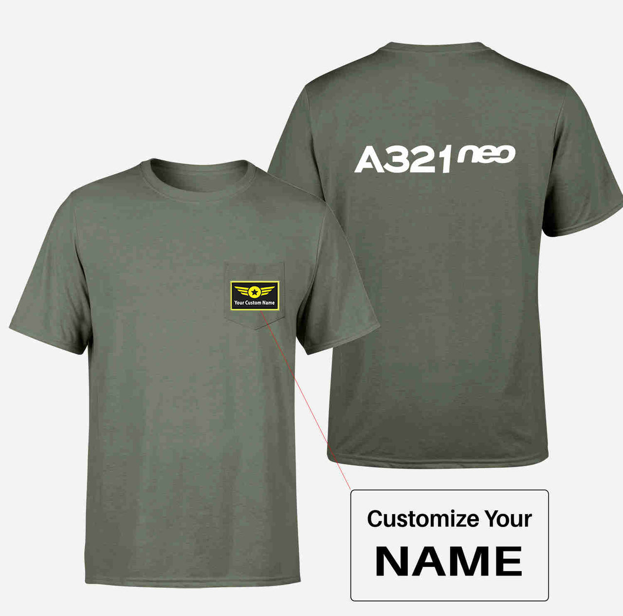 A321neo & Text Designed Pocket T-Shirts