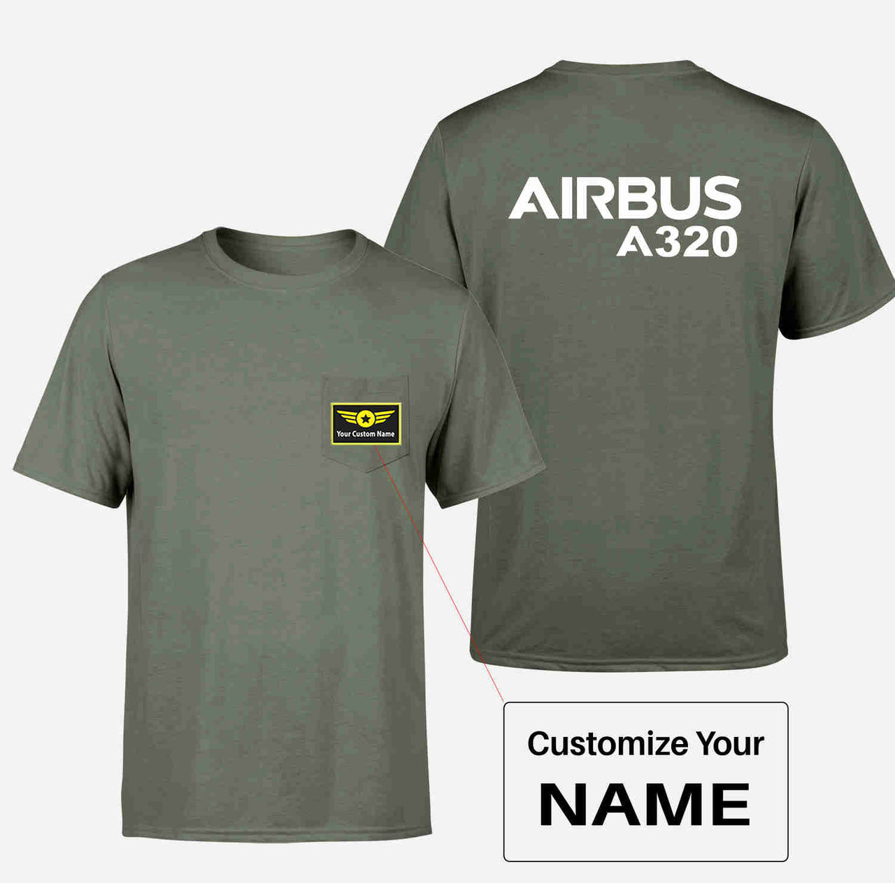 Airbus A320 & Text Designed Pocket T-Shirts