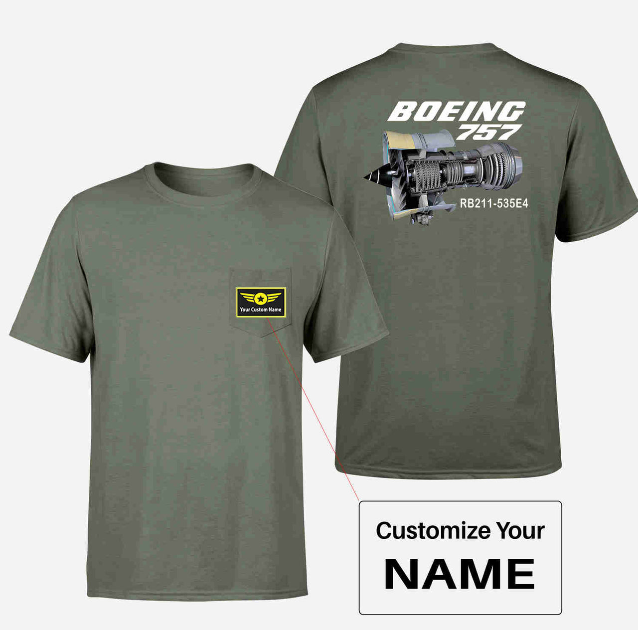 Boeing 757 & Rolls Royce Engine (RB211) Designed Pocket T-Shirts