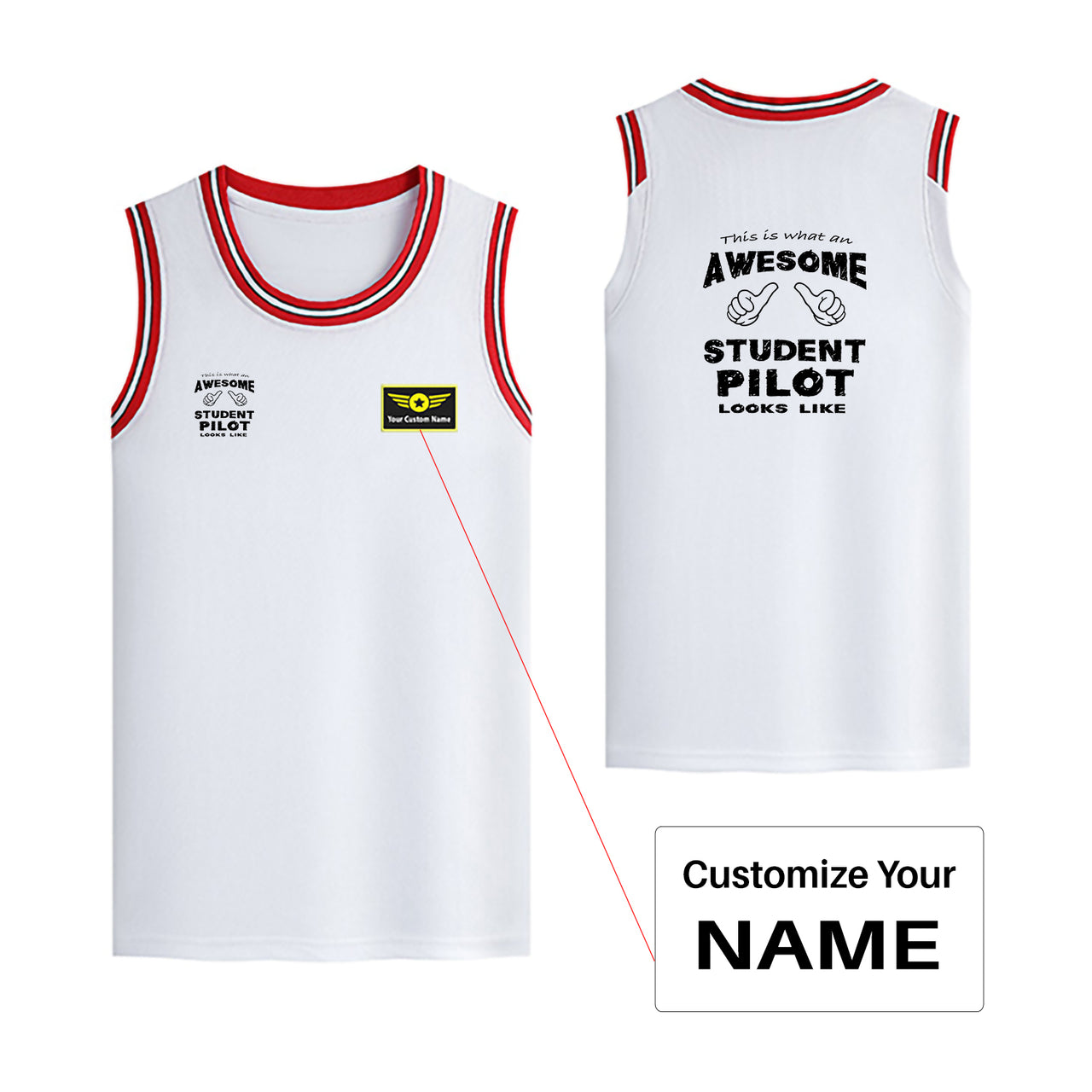 Student Pilot Designed Basketball Style Sports Tank Tops