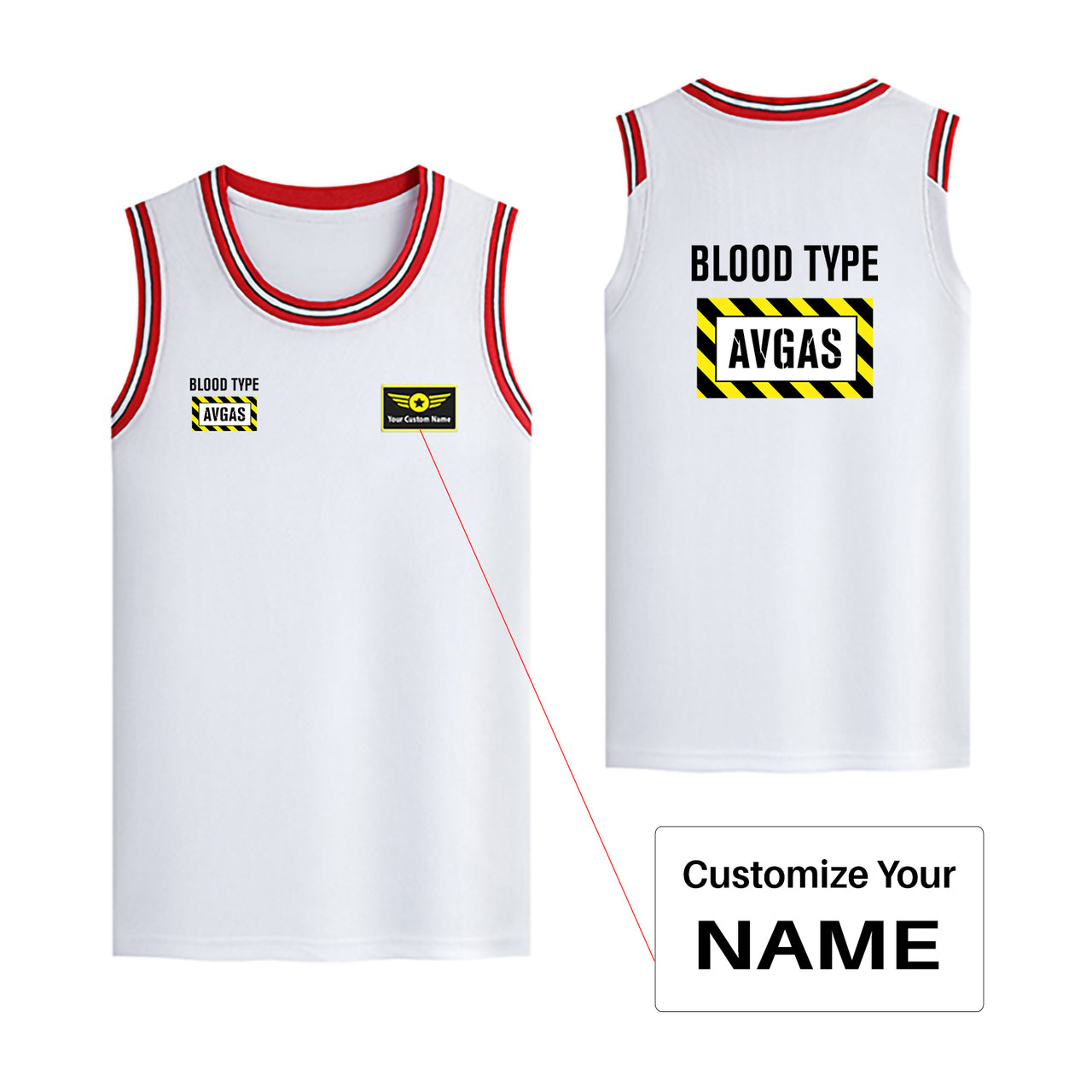 Blood Type AVGAS Designed Basketball Style Sports Tank Tops