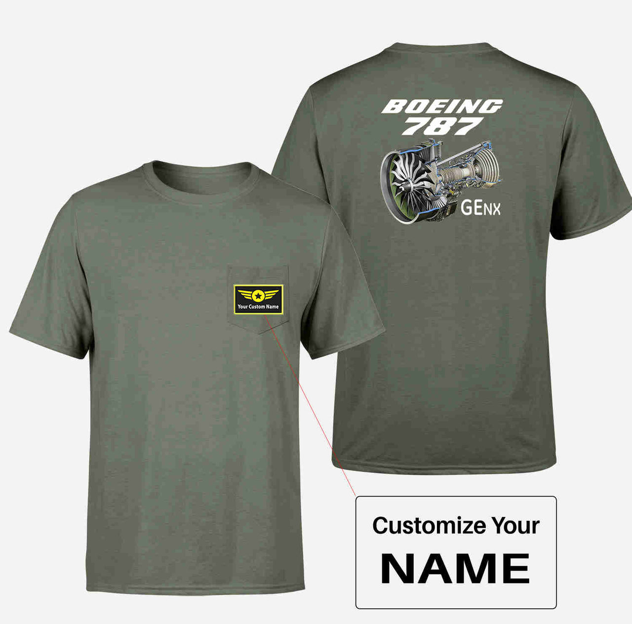 Boeing 787 & GENX Engine Designed Pocket T-Shirts