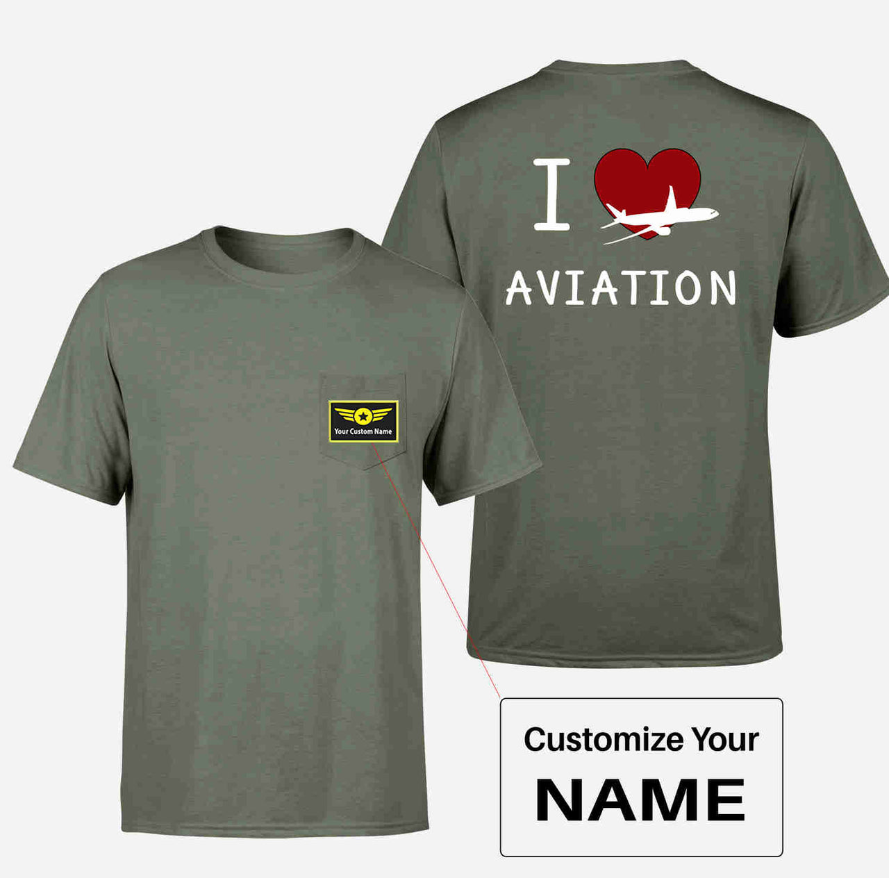 I Love Aviation Designed Pocket T-Shirts