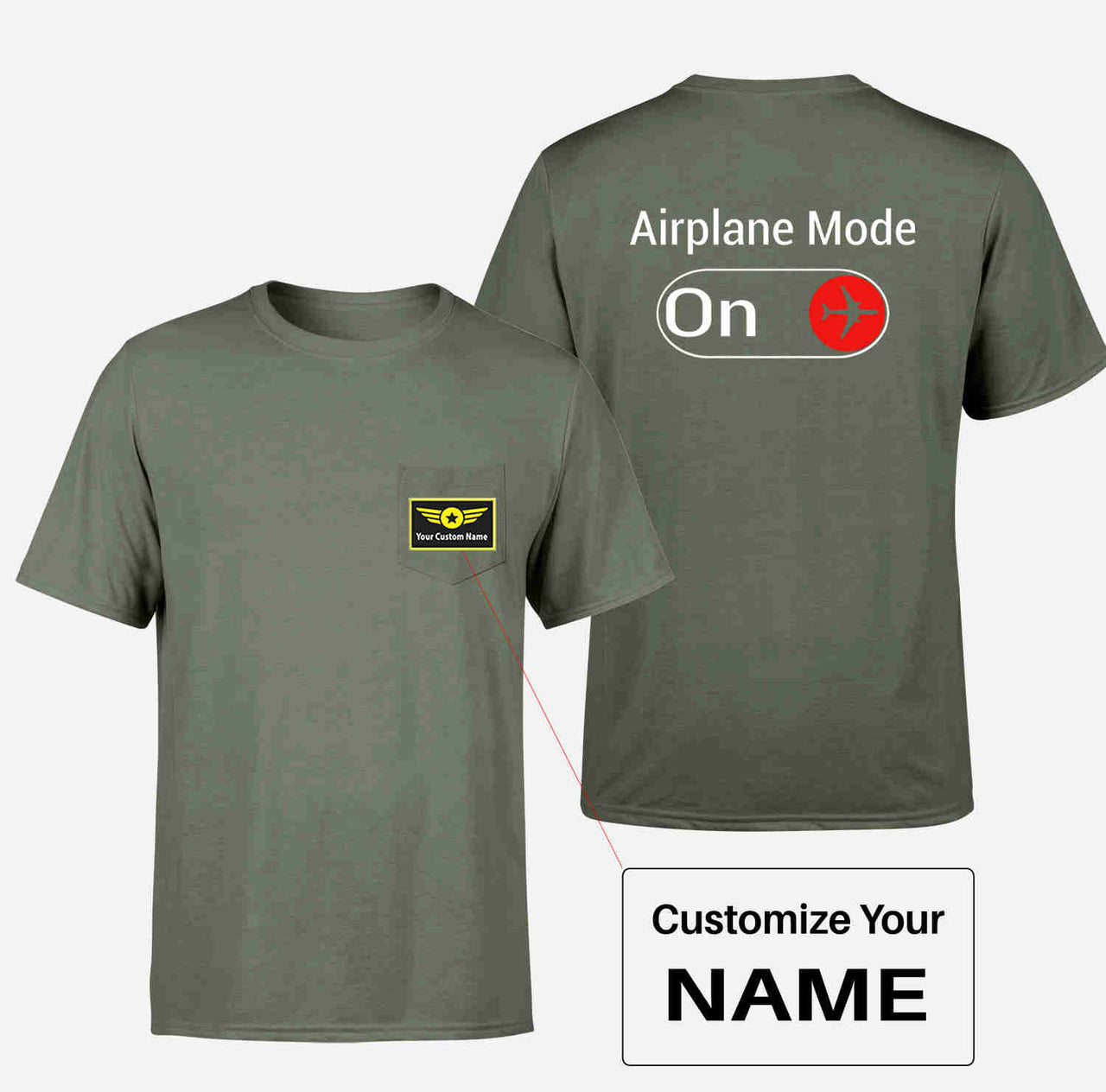 Airplane Mode On Designed Pocket T-Shirts