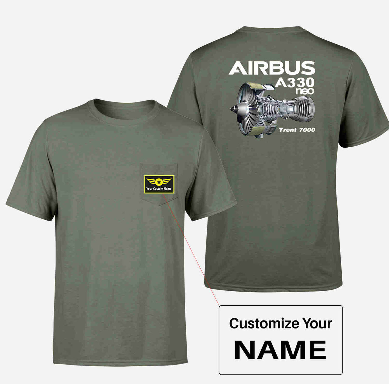 Airbus A330neo & Trent 7000 Designed Pocket T-Shirts