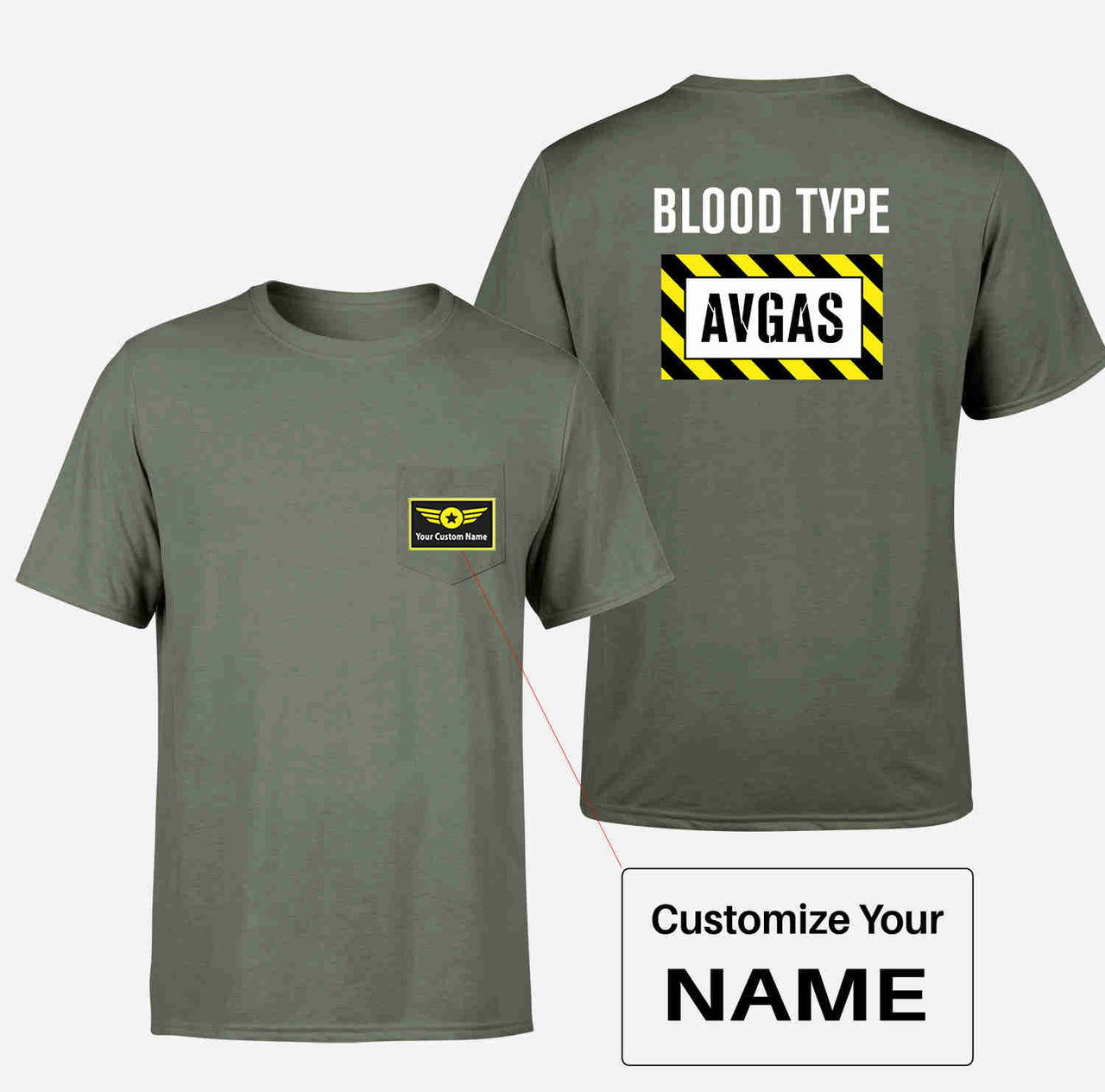 Blood Type AVGAS Designed Pocket T-Shirts